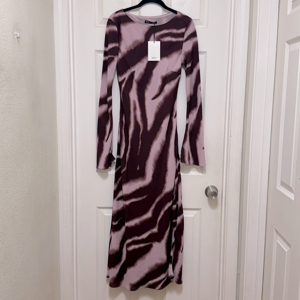 NWT MANGO A-Line Animal-Print Dress in Lilac - Picture 8 of 13